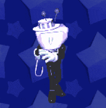 a pixel art of a man in a suit holding a wand