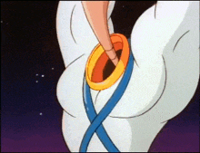 a close up of a cartoon character 's butt with a blue belt around it