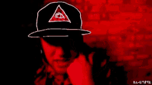 a drawing of a man wearing a hat with an eye on it