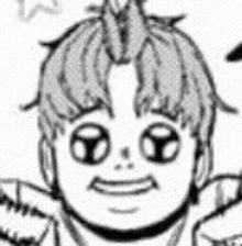 a black and white drawing of a boy with a mohawk and a star in his hair .