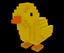 a pixel art of a yellow duck with an orange beak on a black background