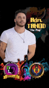 a man in a white shirt with the name adm. tanod on the bottom