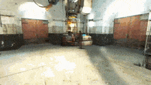 a video game scene with a man standing in a room