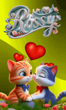 a couple of cartoon cats kissing under the word rossy