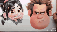 a drawing of a girl and a man with the words made in animatica on the bottom