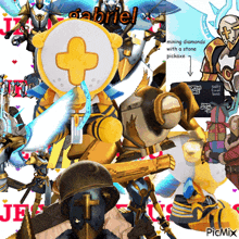 gabriel is mining diamonds with a stone pickaxe on a picture
