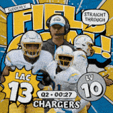 an advertisement for the lac 13 chargers with a coach