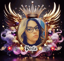 a picture of a woman with glasses and the name perle on it