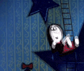 a couple of cartoon characters sitting next to each other with a star in the background