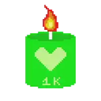 a pixel art of a green candle with a heart in the middle