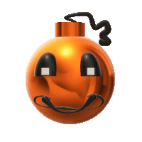 an orange ball with a face and headphones on