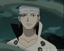 a drawing of a man with a bandage around his head and the website rokorokkashi.tumblr.com