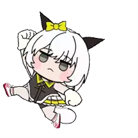 a cartoon girl with white hair and black ears is wearing a yellow bow tie .