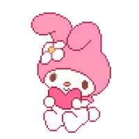 a pixel art drawing of my melody holding a pink heart
