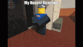 a roblox character standing in front of a police station