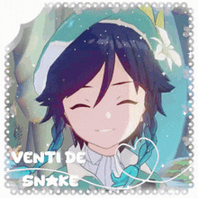 a picture of a girl with the words venti de snake written on it