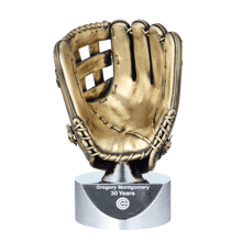 a statue of a baseball glove has the name gregory montgomery written on it