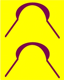 a yellow background with two purple circles on it .