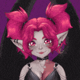 a girl with pink hair and black wings is wearing a choker