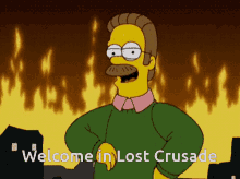 a cartoon character with the words welcome in lost crusade