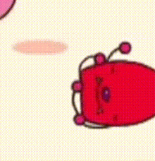 a close up of a cartoon character with a pink face