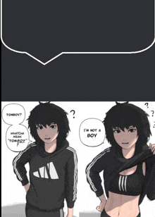 a cartoon of a girl with a hoodie that says tomboy