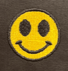 a close up of a smiley face on a black background