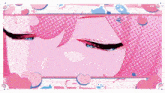 a girl with pink hair is surrounded by hearts