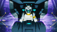 a man in a space suit is sitting in the cockpit of a spaceship