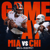 a poster advertising a football game between the bears and the dolphins