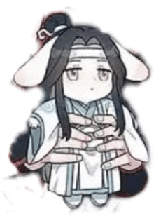 a cartoon character with long hair and bunny ears is holding a book .