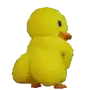 a yellow stuffed animal with a big butt is standing on a white background .