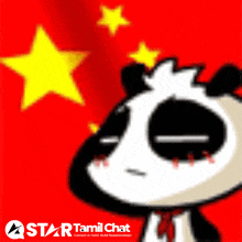 a star tamil chat logo with a panda bear in front of a chinese flag