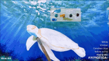 a painting of a sea turtle with the words wow art on the bottom right