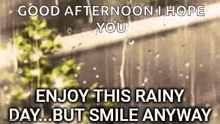 it is a good afternoon i hope you enjoy this rainy day but smile anyway .