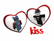 a couple of hearts with a robot and the word kiss on it