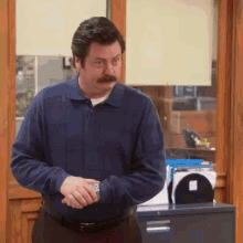 Ron Swanson Laughing GIF - Parks And Rec Ron Swanson Hello GIFs