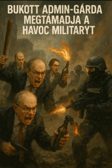a poster of a group of people holding molotov cocktails and a havoc military soldier
