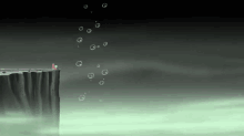 spongebob and patrick are standing on the edge of a cliff with bubbles coming out of it