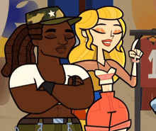 a couple of cartoon characters standing next to each other with one wearing a number 1 shirt