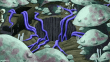a cartoon drawing of a mushroom forest with the name narkoz at the bottom