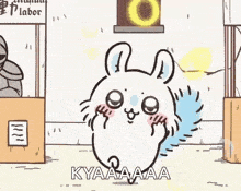 a cartoon rabbit is blowing cotton candy out of its mouth .