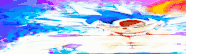 a painting of sonic the hedgehog flying through the air .