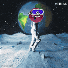a picture of a person on the moon with a globe in the background and the word tribe at the bottom