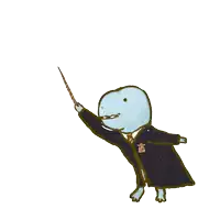 a cartoon drawing of a whale in a wizard costume holding a wand