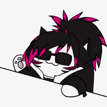 a cartoon of a cat wearing sunglasses and a ponytail