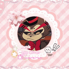 a cartoon character named husk de oliver is on a pink background