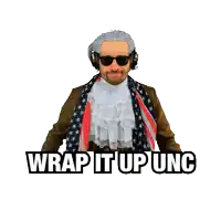 a man in a costume with the words wrap it up unc above him