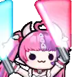 a cartoon girl is holding two light sabers in her hands .
