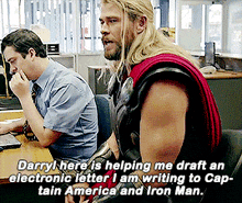 darryl here is helping me draft an electronic letter i am writing to cap-tain america and iron man ..